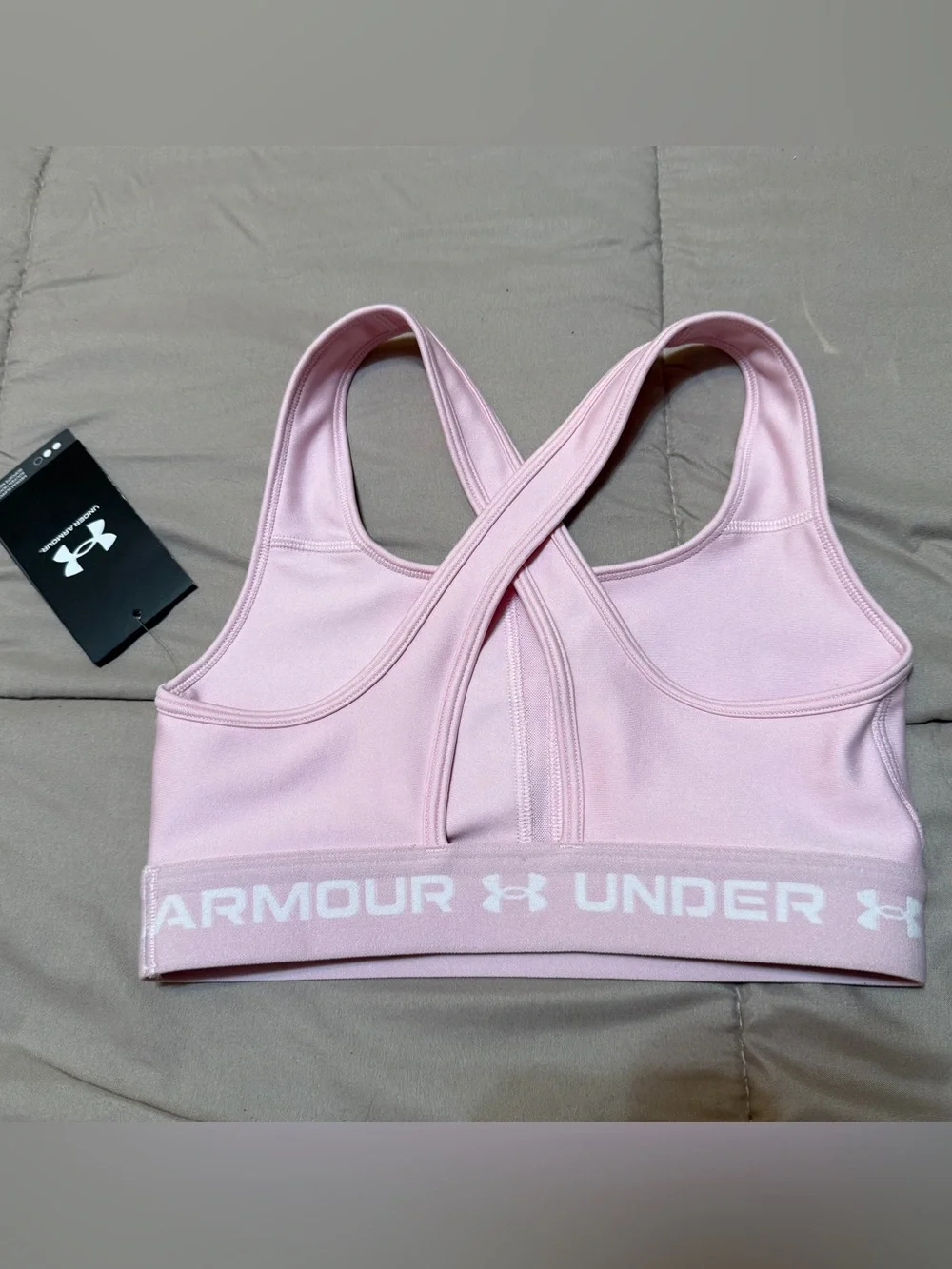 Under Armour Baby Pink Compression Crossback Mid Sports Bra Size XS 1361034